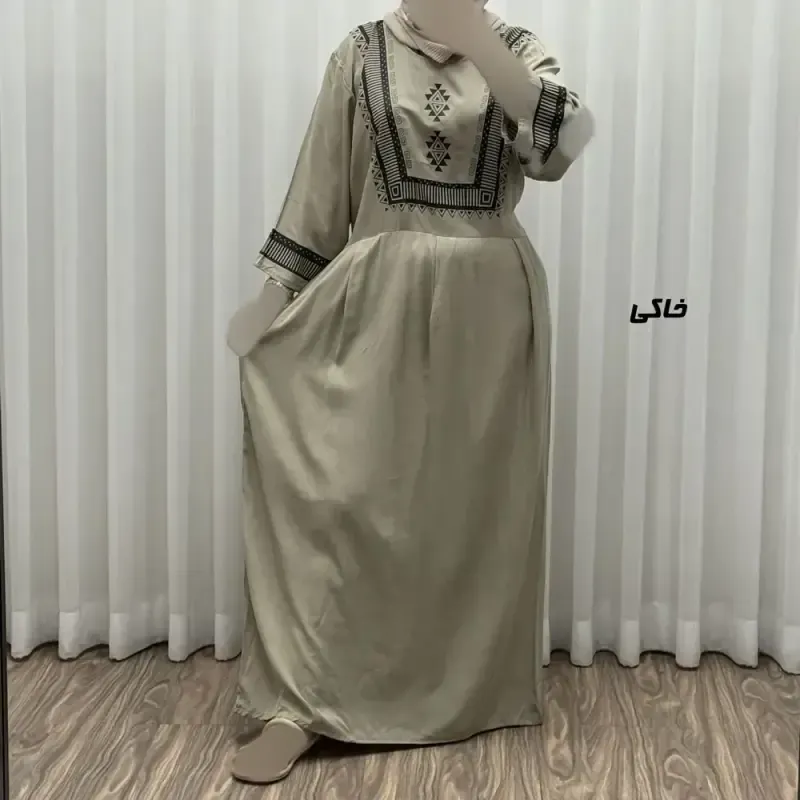 پیراهن نخی زنانه مدل پادمیرا فری سایز مناسب تا 48 همراه با کمربند - تصویر 10
