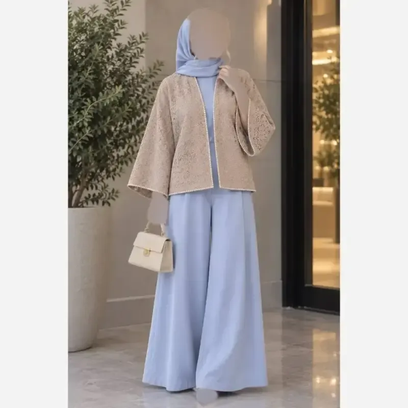 کت و شلوار مجلسی زنانه جنس گیپور دانتل و شلوار مازراتی رنگبندی سایزبندی - تصویر 2