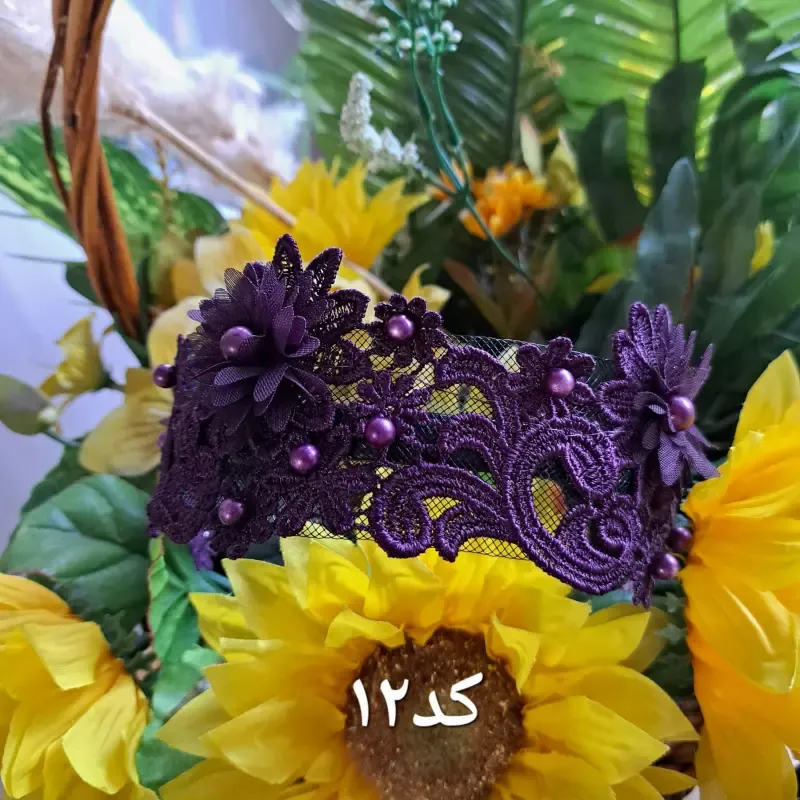 تل مجلسی گیپور سه بعدی گلدار زنانه سفید کرم بادمجانی زرشکی - تصویر 17
