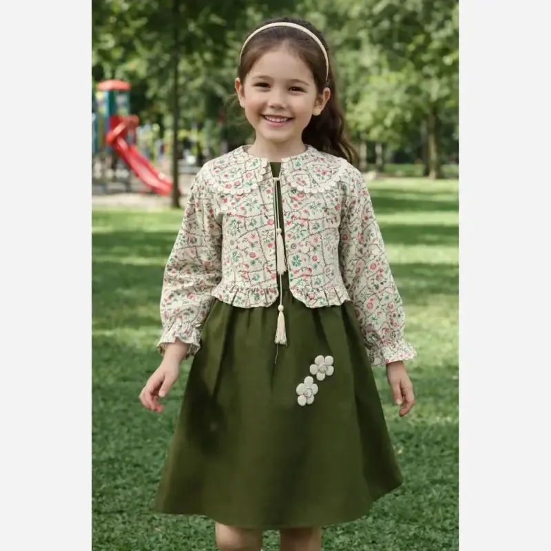 کت و سارافون دخترانه مدل گل بهاری کرپ مازراتی و لنین سایز 1 تا 3 - تصویر 3