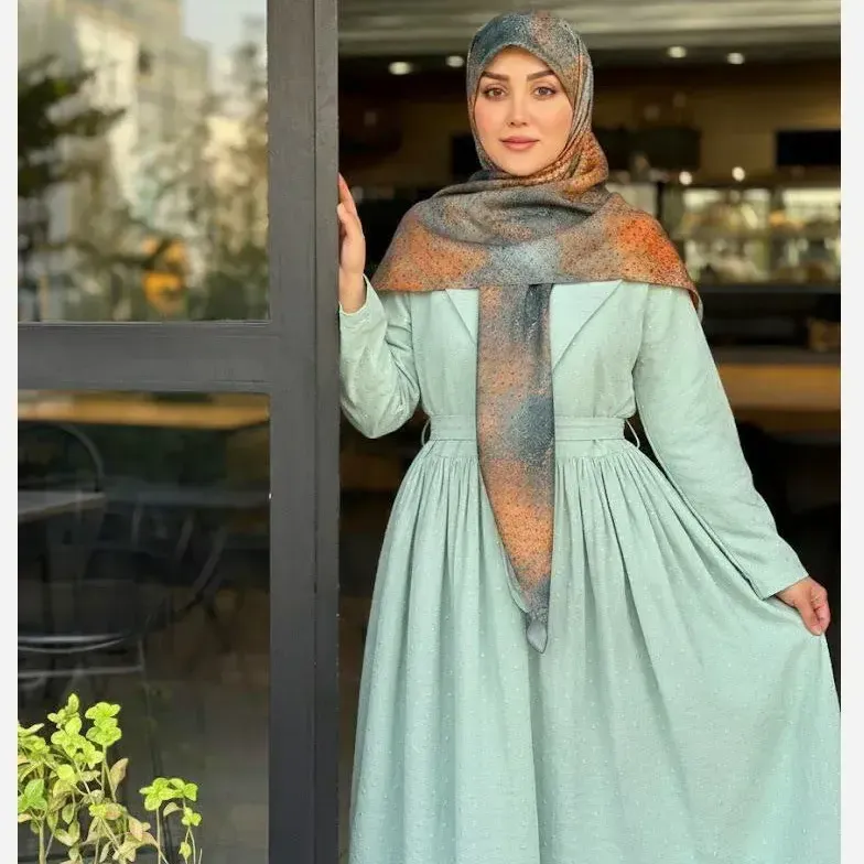 روسری نخ کاستوم طرح طوبی سایز 140 رنگ سال 2026 آجری و تال - تصویر 4