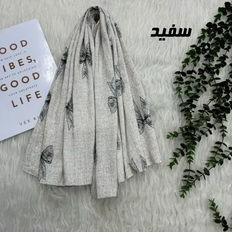 شال نخی برشکا پاپیون لمه مشکی روزمره قواره 184 در 67 سانت - تصویر 2