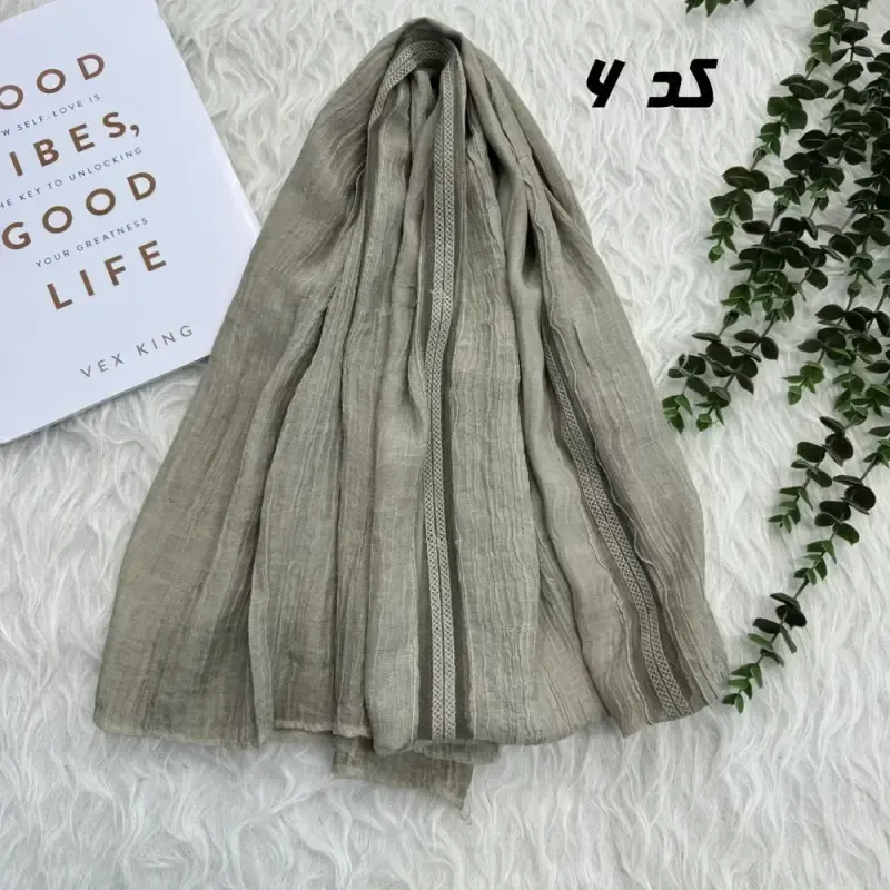 شال وارداتی مجلسی کتان دور دوخت نخ کتان سنگشور قواره 180 در 54 سانتی متر - تصویر 8