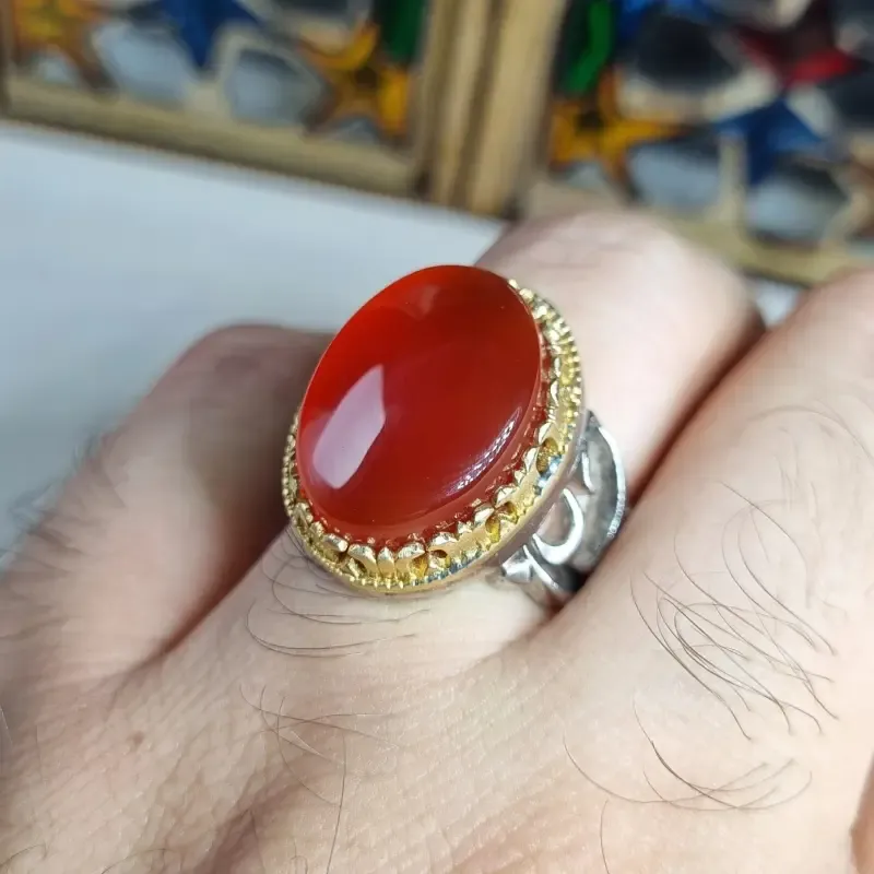 انگشتر نقره مردانه با سنگ عقیق سرخ خراسانی برند نقره رضوی - تصویر 2
