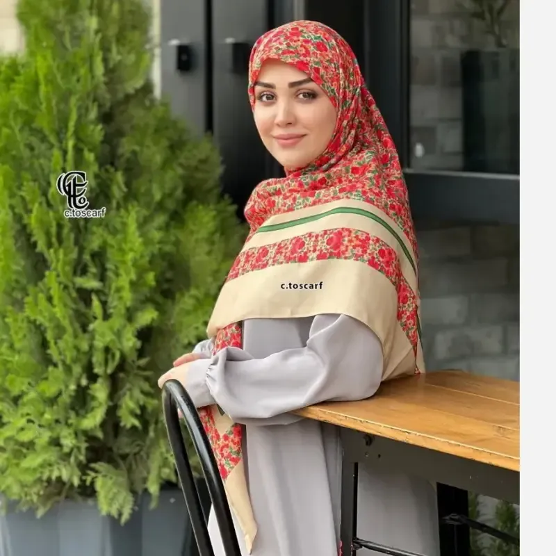 روسری نخ کاستوم طرح گلی سایز 140 - تصویر 6