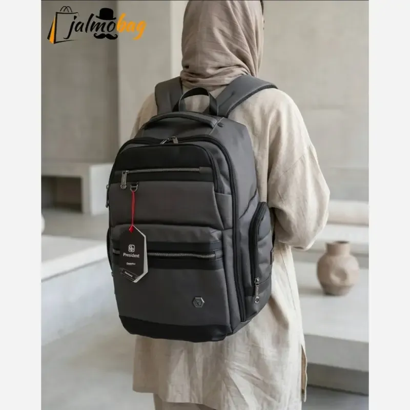 کوله پشتی وارداتی پرزیدنت ضد آب پارچه ریپس کرهای با محفظه لپ تاپ و پورت USB - تصویر 5
