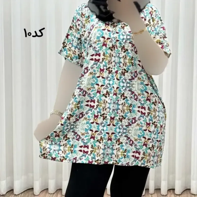 تیشرت نخی فری سایز زنانه مصی کد 1394 تن خور راحت چهارفصل - تصویر 11