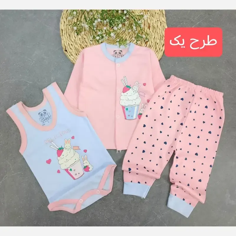 ست سه تکه نوزادی بادی و شلوار نخ پنبه ضد حساسیت - تصویر 2