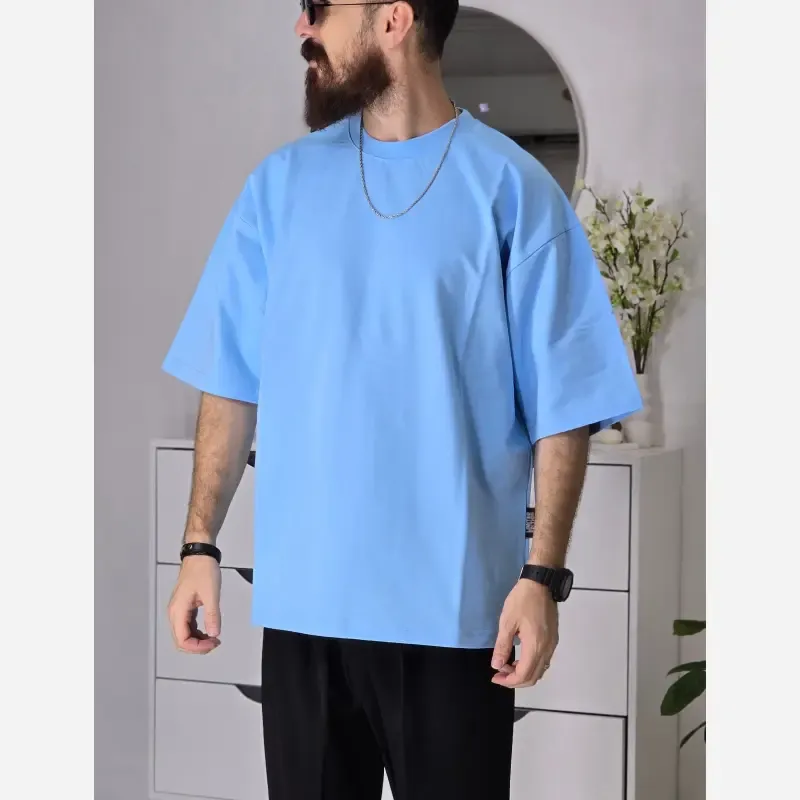 تیشرت باکسی بیسیک پگادور پارچه دورس دو نخ سایز L XL XXL رنگ بندی مداد رنگی - تصویر 7