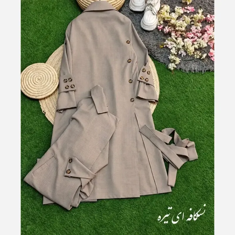 مانتو پشت دکمه زنانه جنس هرمس اعلا دو جیب سایز 38 تا 46 فری - تصویر 3