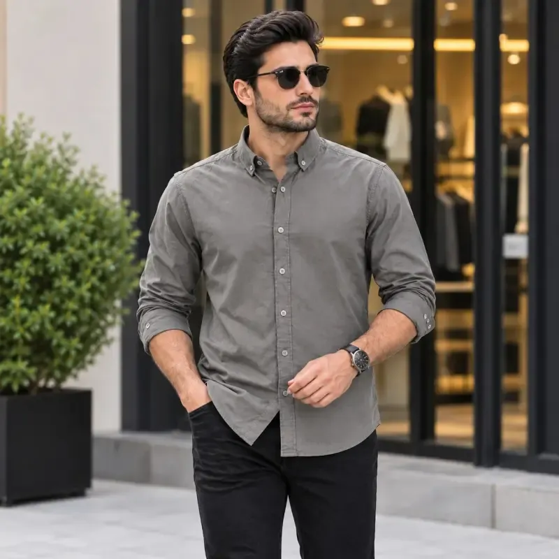 پیراهن جین کاغذی مردانه آستین بلند اسپرت رنگ آبی - تصویر 7