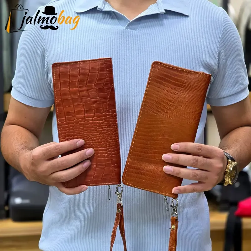 کیف دسته چک چرم طبیعی گاوی مردانه با جای کارت و موبایل - تصویر 2