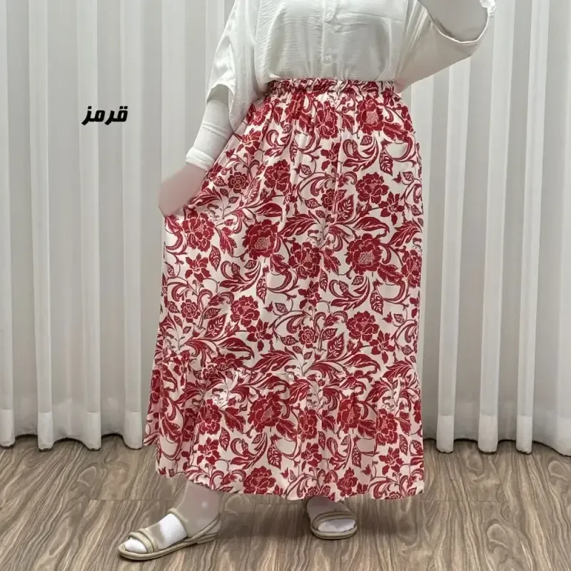 دامن بلند نخی زنانه طرح فلور فری سایز مناسب تا سایز 54 - تصویر 4