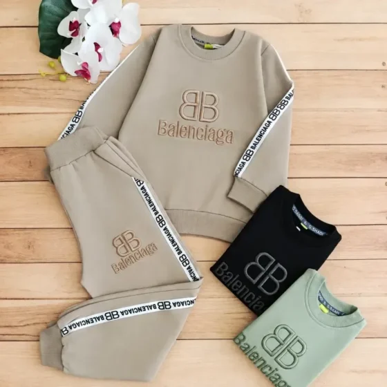 بلوز شلوار دورس بچگانه Balenciaga گلدوزی شده رنگ سبز بنتون نسکافه ای مشکی سایز 40 45 50
