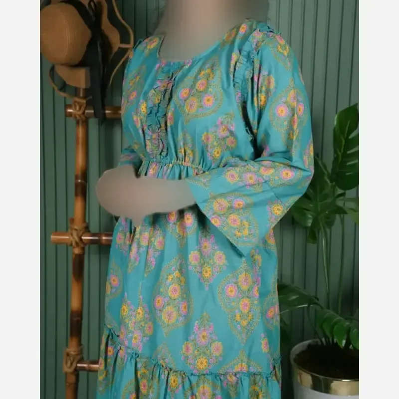 پیراهن ساحلی زنانه عروسکی هندی نخی فری سایز کمر کش دار کمربند دار - تصویر 2