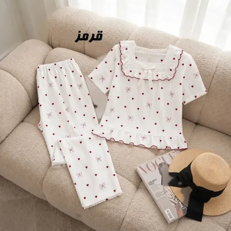 ست بلوز شلوار وارداتی جلو گیپور جنس کریشه چهارفصل سایز بزرگ - تصویر 3
