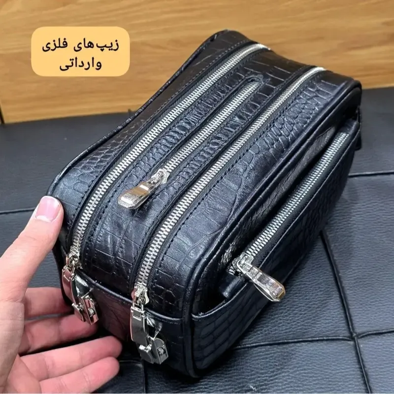 کیف دستی چرم طبیعی چرم ظفر دو خانه 21 سانتی متری - تصویر 10