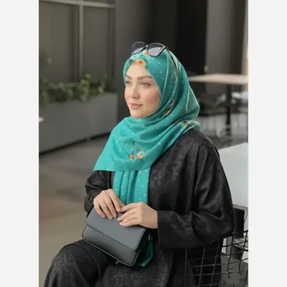 روسری نخ کاستوم قواره 140 طرح پونه تیره