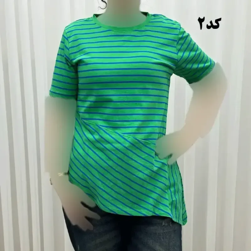 تیشرت راه راه بنگلادشی نخ پنبه چهارفصل زنانه سایز S تا XXXL تن خور راحت - تصویر 2