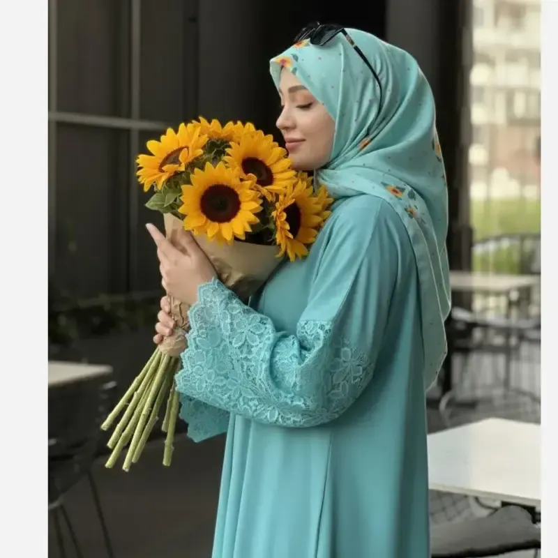 روسری نخ کاستوم قواره 140 طرح پونه تیره - تصویر 5