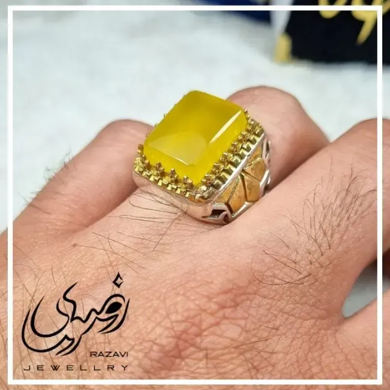 انگشتر نقره مردانه طرح رادوین با نگین شرف الشمس - تصویر 2