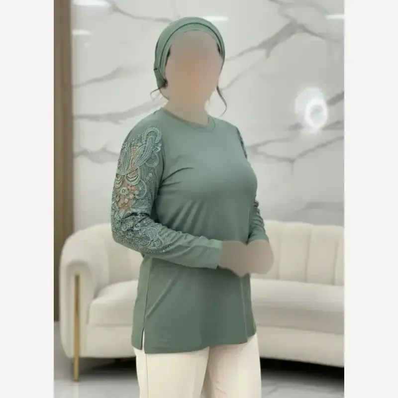 شومیز مجلسی گیپوردار نگین دار مدل سوگل جنس ویسکوز تیپ لاکرا فری سایز - تصویر 14