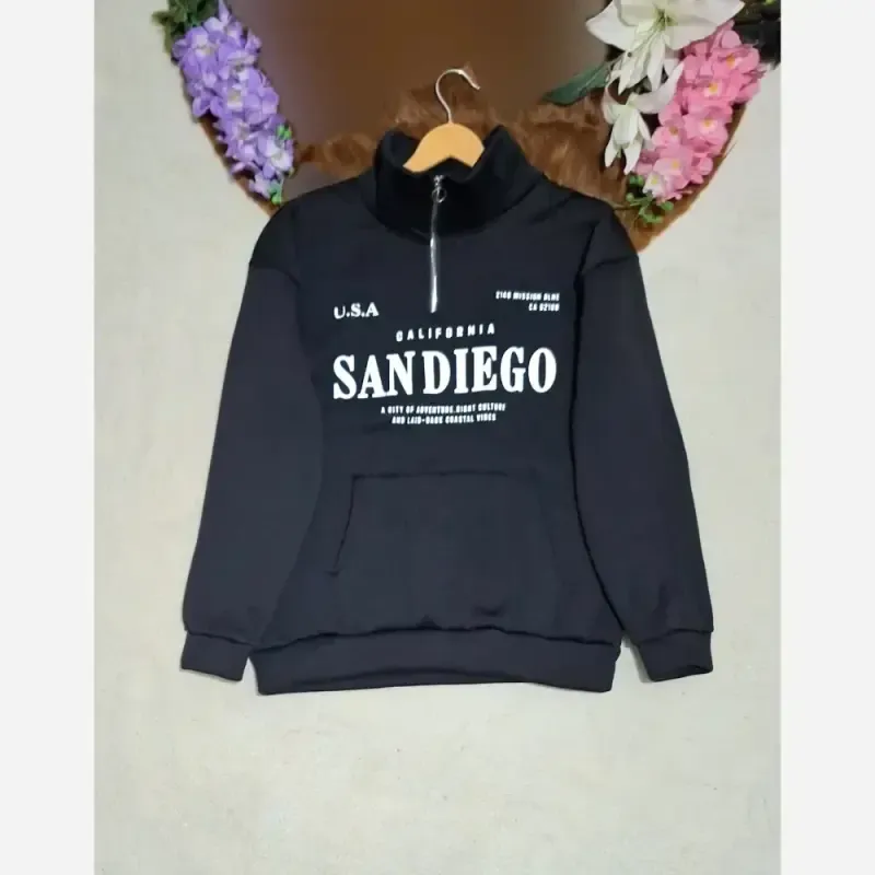 دورس نیم زیپ اسپرت زنانه پسرانه SANDIEGO جنس دورس سه نخ گرم بالا درجه یک رنگ مشکی سبز زیتونی فری سایز - تصویر 21