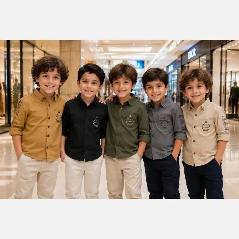 پیراهن اسپرت پسرانه خردلی کتان ترک سایز 3 تا 12 سال - تصویر 2