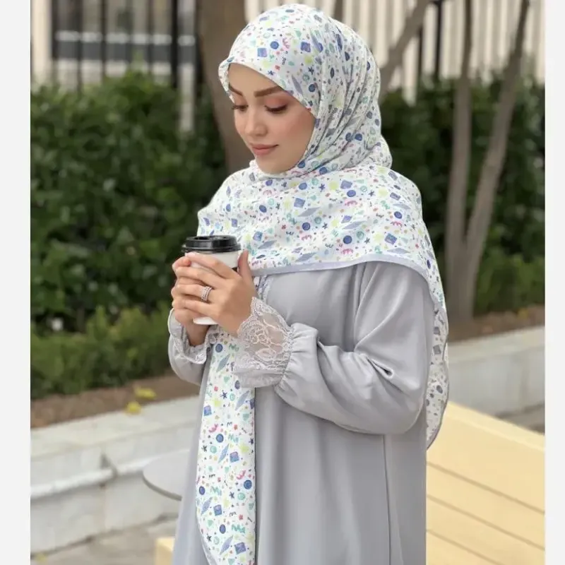روسری نخ طرح ماهور سرمه ای اشکال هندسی ریز روزمره و مهمانی - تصویر 13