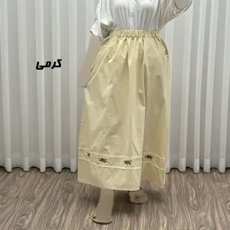 دامن لینن نچرال گلدوزی شده زنانه فری سایز مناسب تا 46 - تصویر 5