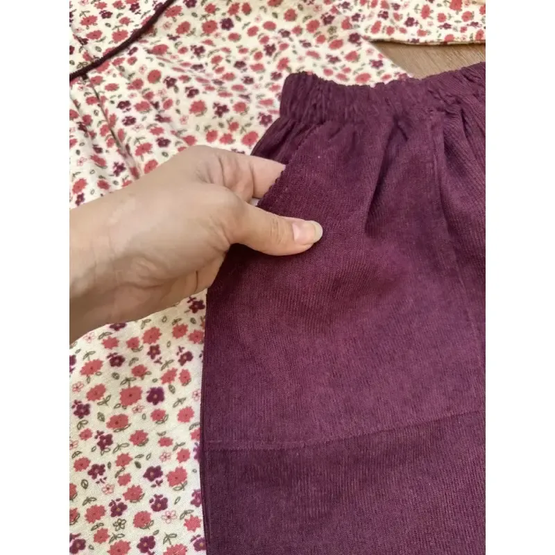 ست شومیز لینن کرکی و شلوار مخمل کبریتی دخترانه سایز 4 تا 9 سال - تصویر 10