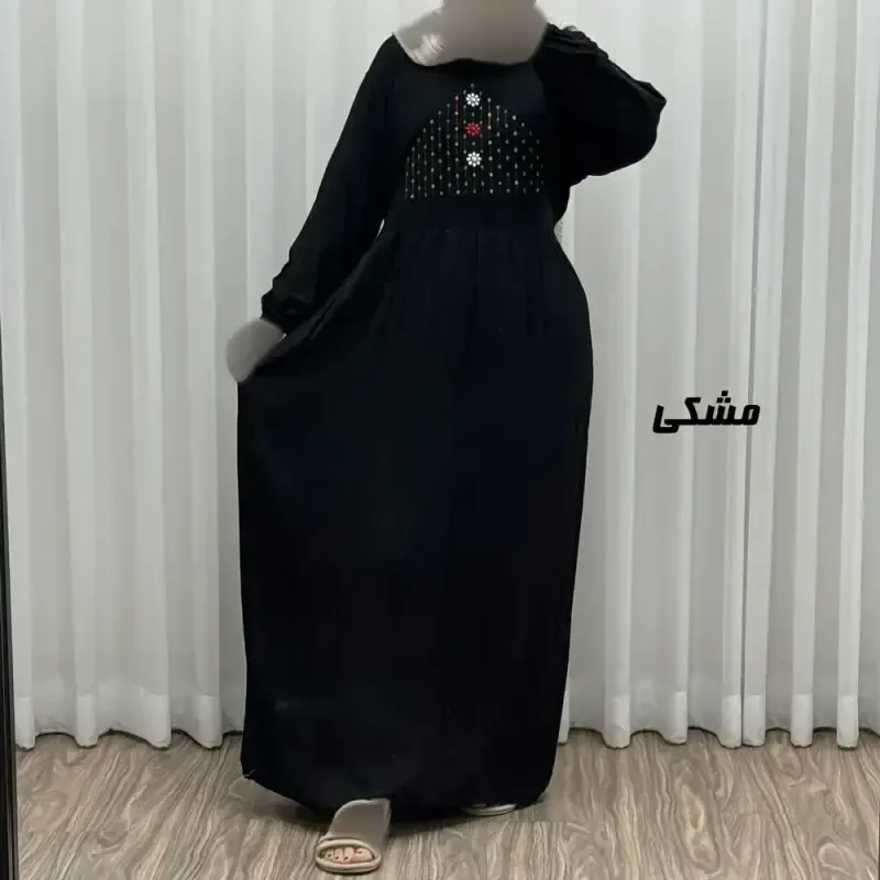 پیراهن ساحلی نخی گلدوزی شده زنانه و دخترانه فری سایز تا 46 با کمربند - تصویر 7