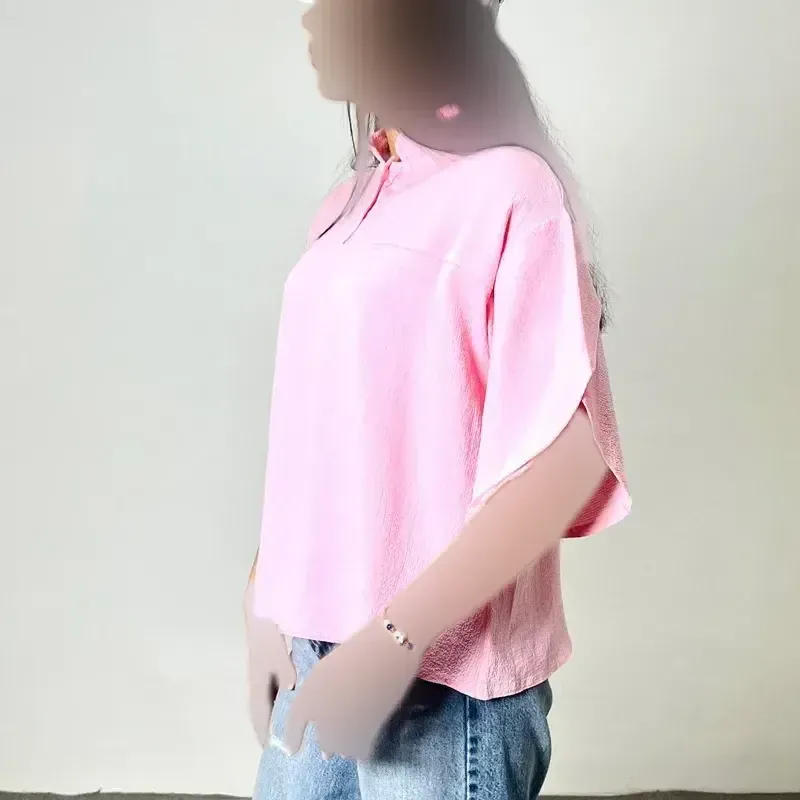 شومیز زنانه پشت لاله ای جنس ینزی رنگ پاستیلی - تصویر 3