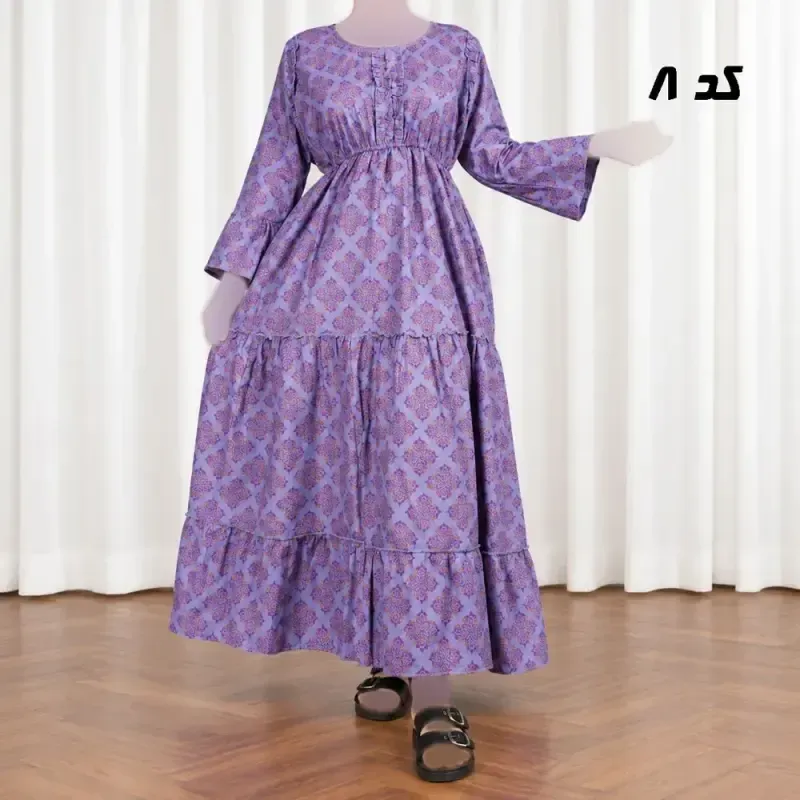 پیراهن ساحلی زنانه عروسکی هندی نخی فری سایز کمر کش دار کمربند دار - تصویر 5