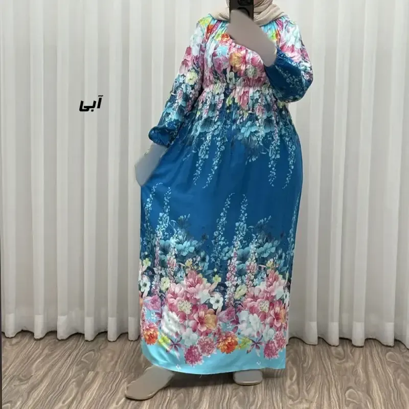 پیراهن ساحلی نخی زنانه طرح گلدار فری سایز مناسب تا 48 - تصویر 2