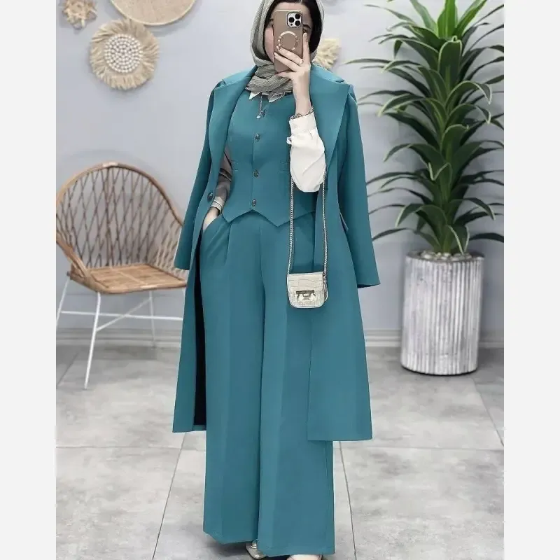 ست سه تکه مانتو شلوار و جلیقه زنانه جنس کرپ سوپر دبل باربی کجراه - تصویر 7
