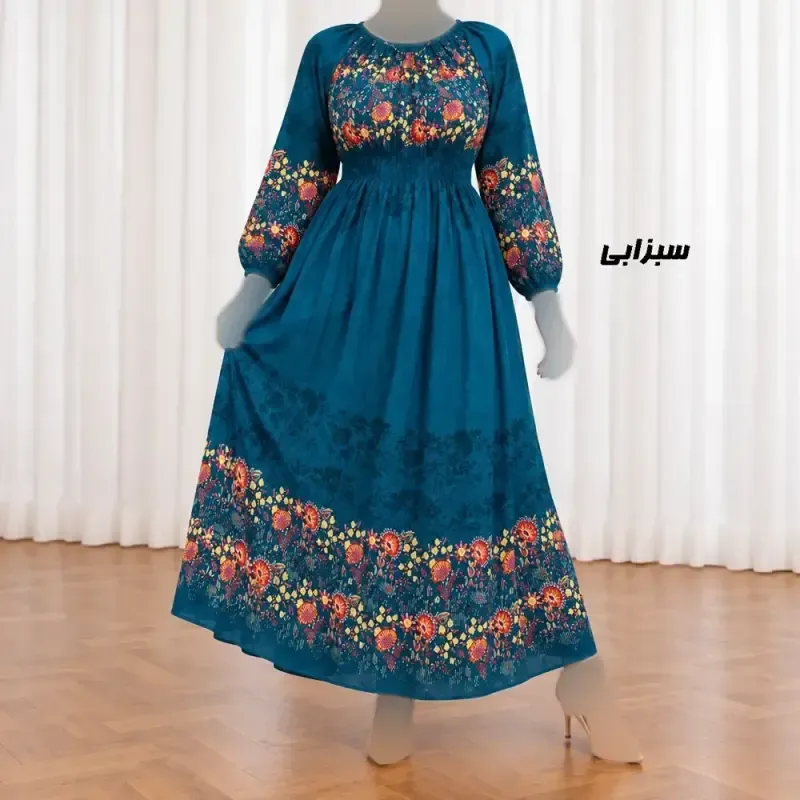 پیراهن ساحلی زنانه نخی کش دار طرح حاشیه برگ فری سایز - تصویر 4
