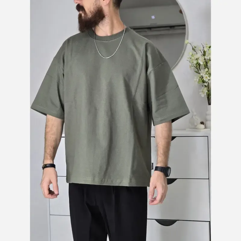 تیشرت باکسی بیسیک پگادور پارچه دورس دو نخ سایز L XL XXL رنگ بندی مداد رنگی - تصویر 6