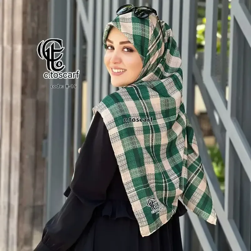 روسری نخی کاستوم طرح آسنات برند سی تو قواره 140 - تصویر 2