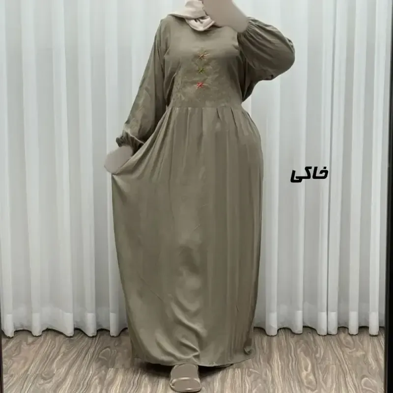 پیراهن ساحلی نخی گلدوزی شده زنانه و دخترانه فری سایز تا 46 با کمربند - تصویر 8