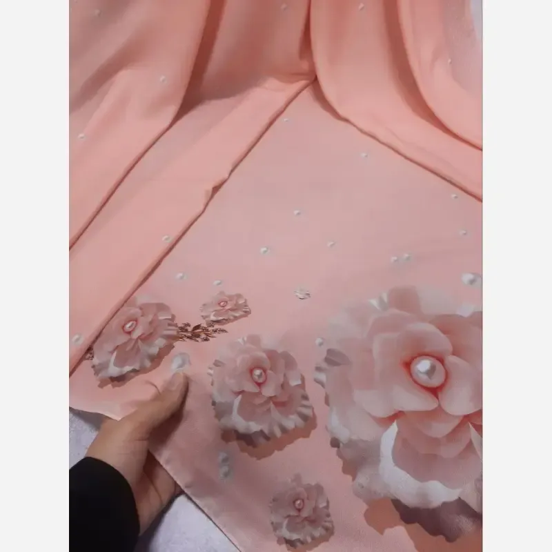 روسری مجلسی طرح صدف سه بعدی قواره بزرگ 140 سانتیمتر جنس نخ کاستوم - تصویر 16