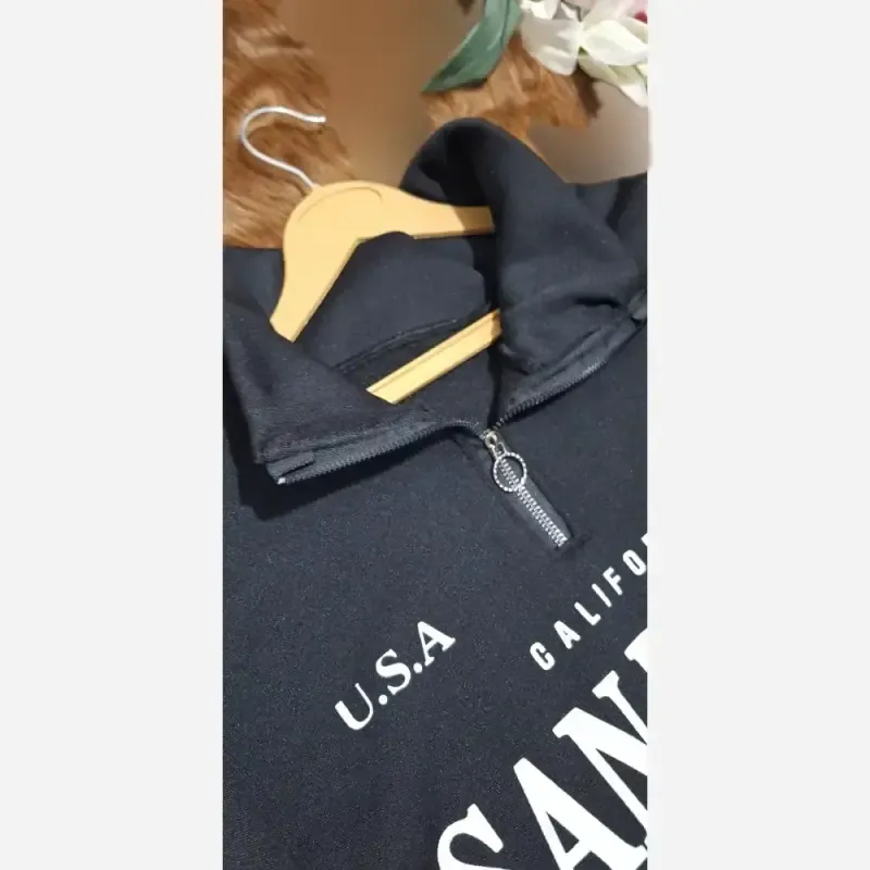 دورس نیم زیپ اسپرت زنانه پسرانه SANDIEGO جنس دورس سه نخ گرم بالا درجه یک رنگ مشکی سبز زیتونی فری سایز - تصویر 8