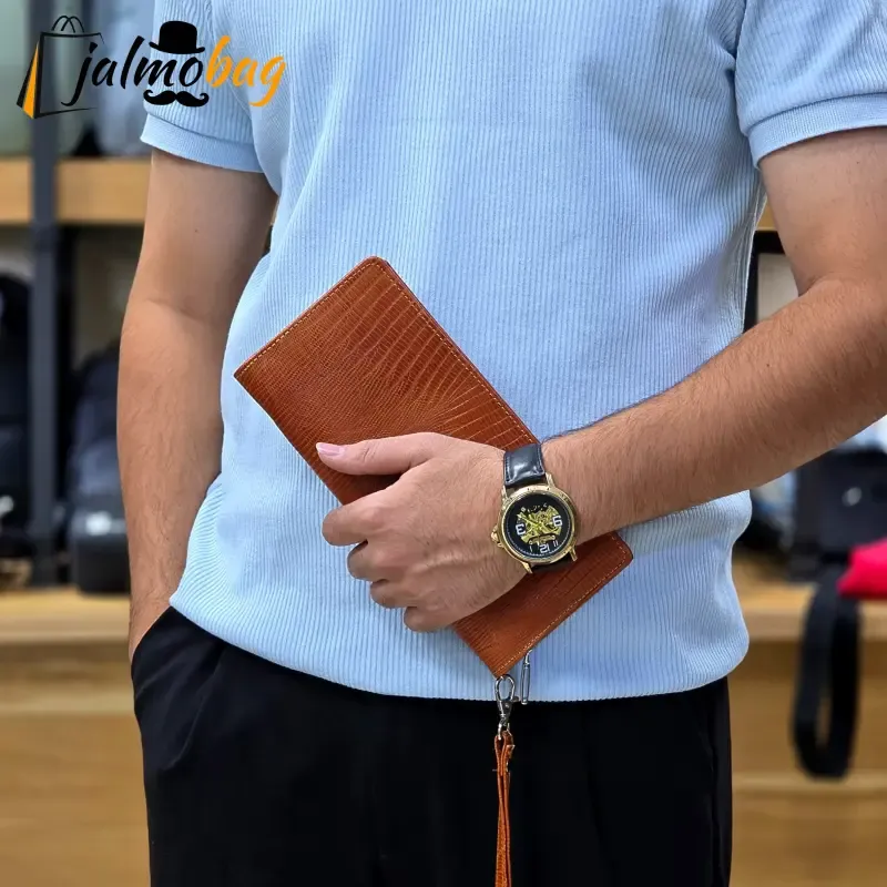 کیف دسته چک چرم طبیعی گاوی مردانه با جای کارت و موبایل - تصویر 5