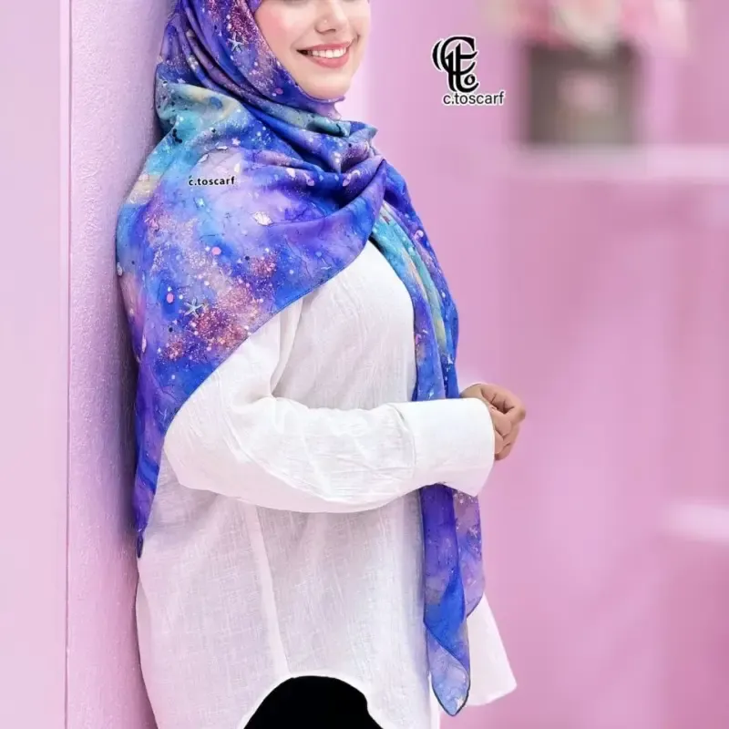 روسری نخ کاستوم طرح ساحل سایز 140 دور چرخ دوز - تصویر 2