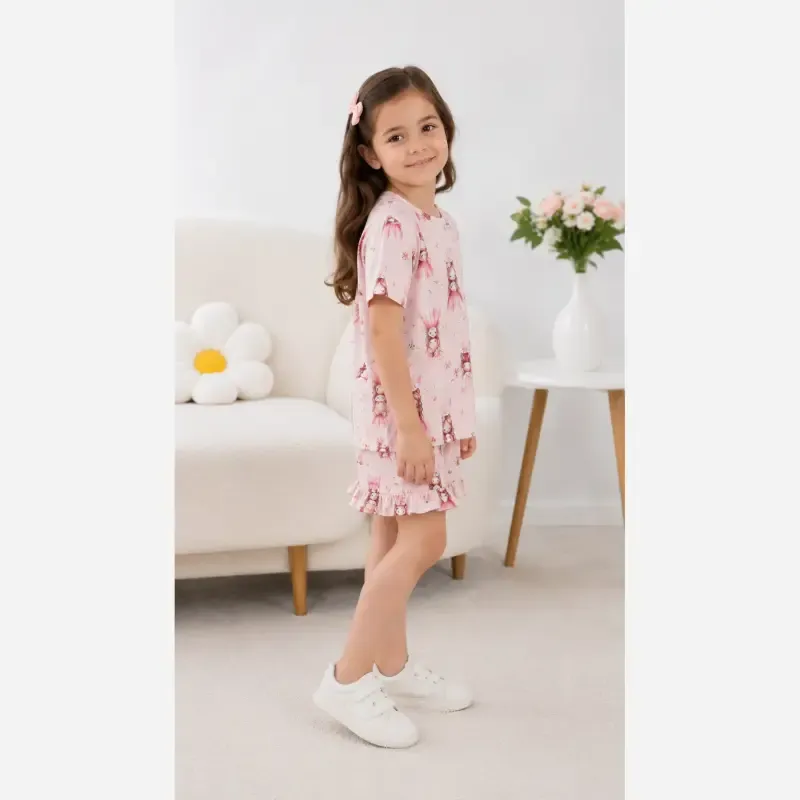 ست کراپ و شلوارک دخترانه پنبه ای خنک سایز 2 تا 9 سال - تصویر 2