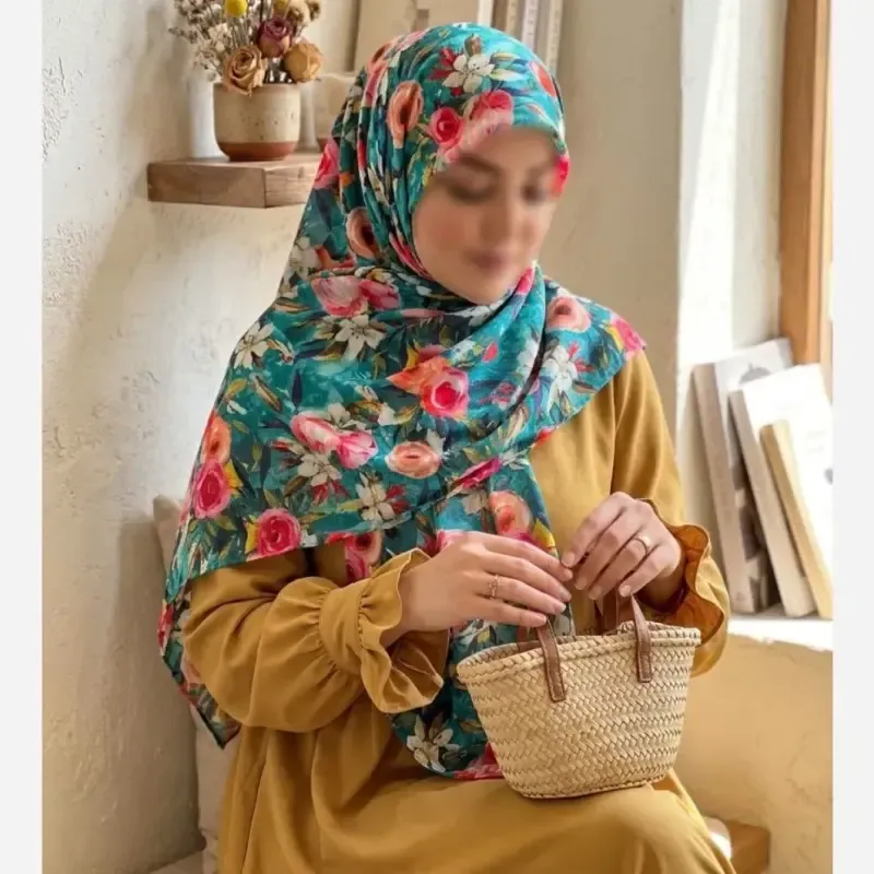 روسری نخ کاستوم طرح فلور قواره 140 بزرگ - تصویر 4