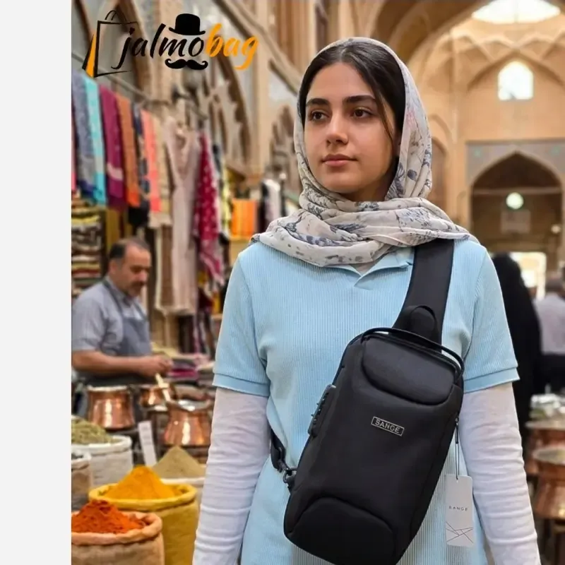 بادی بگ دستهدار رمزدار بنج BANGE پارچه ریپس خارجی آب گریز رنگ مشکی - تصویر 11