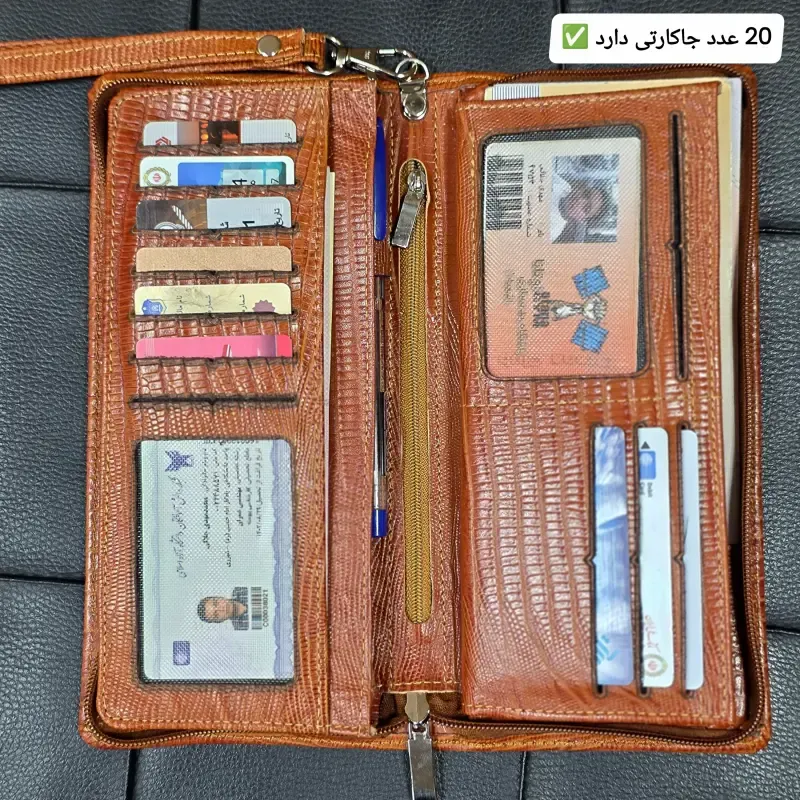 کیف دسته چک چرم طبیعی گاوی مردانه با جای کارت و موبایل - تصویر 11