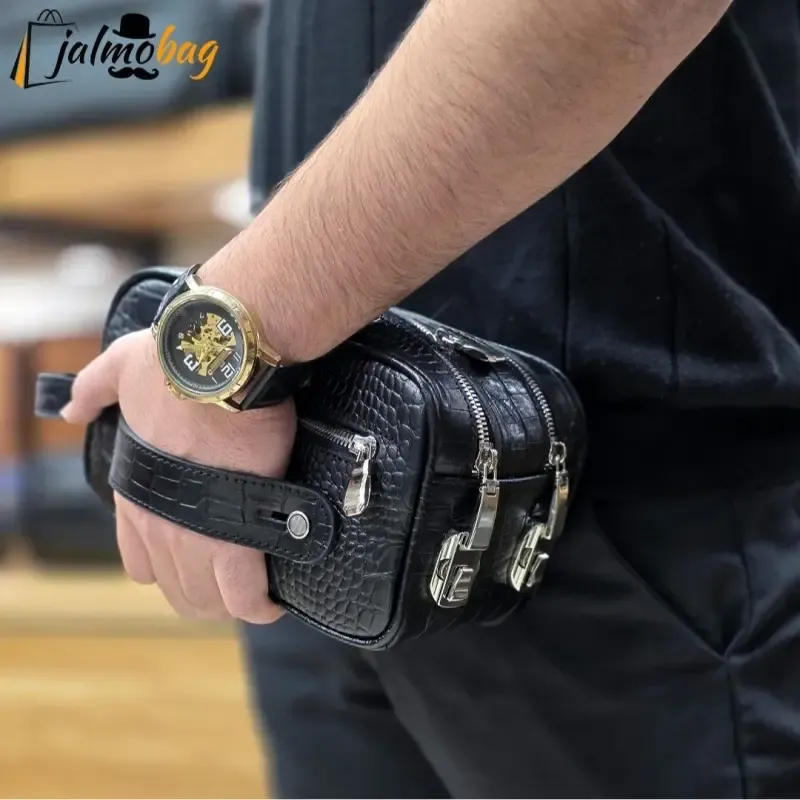 کیف دستی چرم طبیعی چرم ظفر دو خانه 21 سانتی متری - تصویر 4