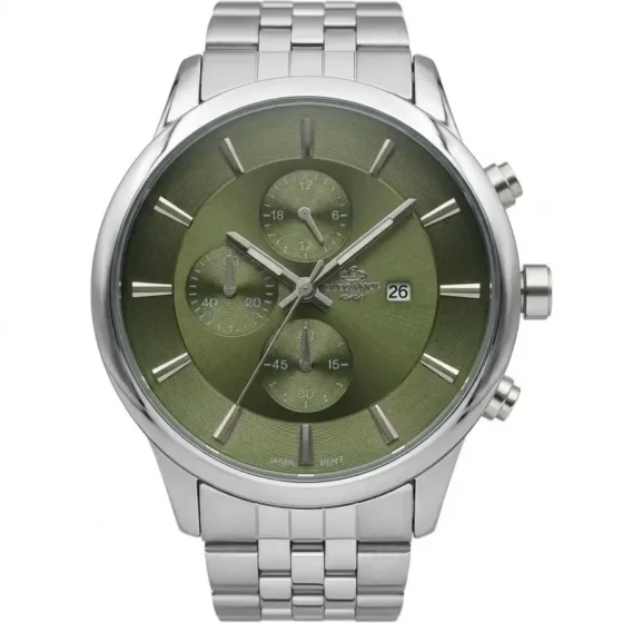 ساعت مردانه الگانس استیل صفحه سبز طرح سه موتور تقویمدار